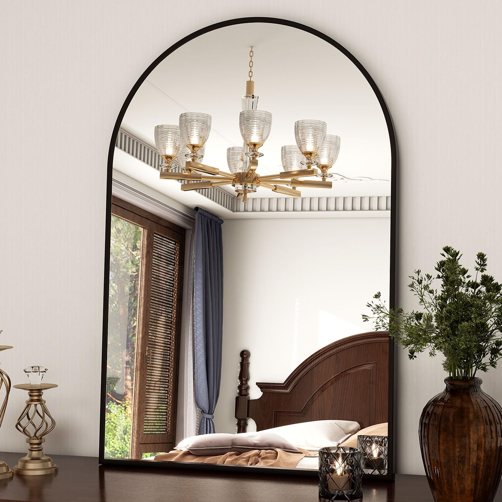 24"x36" black arched bathroom mirror - wall mirror for bathroom, metal frame vanity mirror, dresser mirror, arch decorative mirrors for living room, bedroom, entryway, mantle