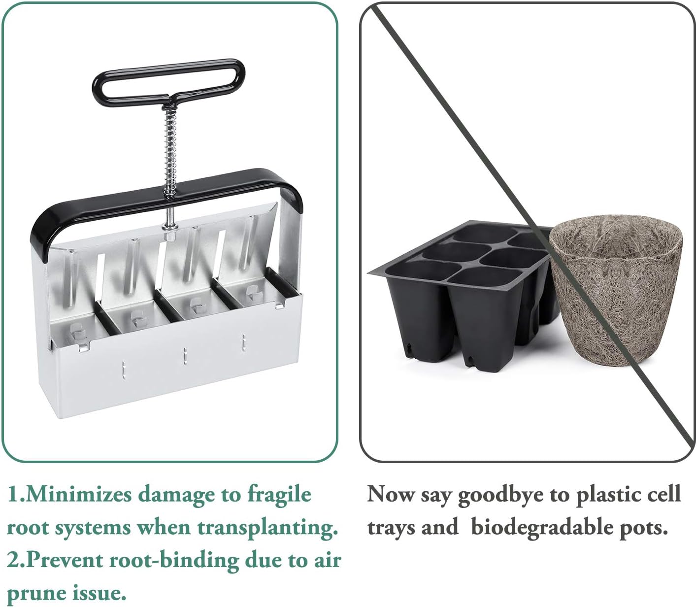 SOLIGT Manual Quad Soil Blocker with Comfort-Grip Handle, Create 2" Soil Block for Seedlings, Cuttings, Greenhouses