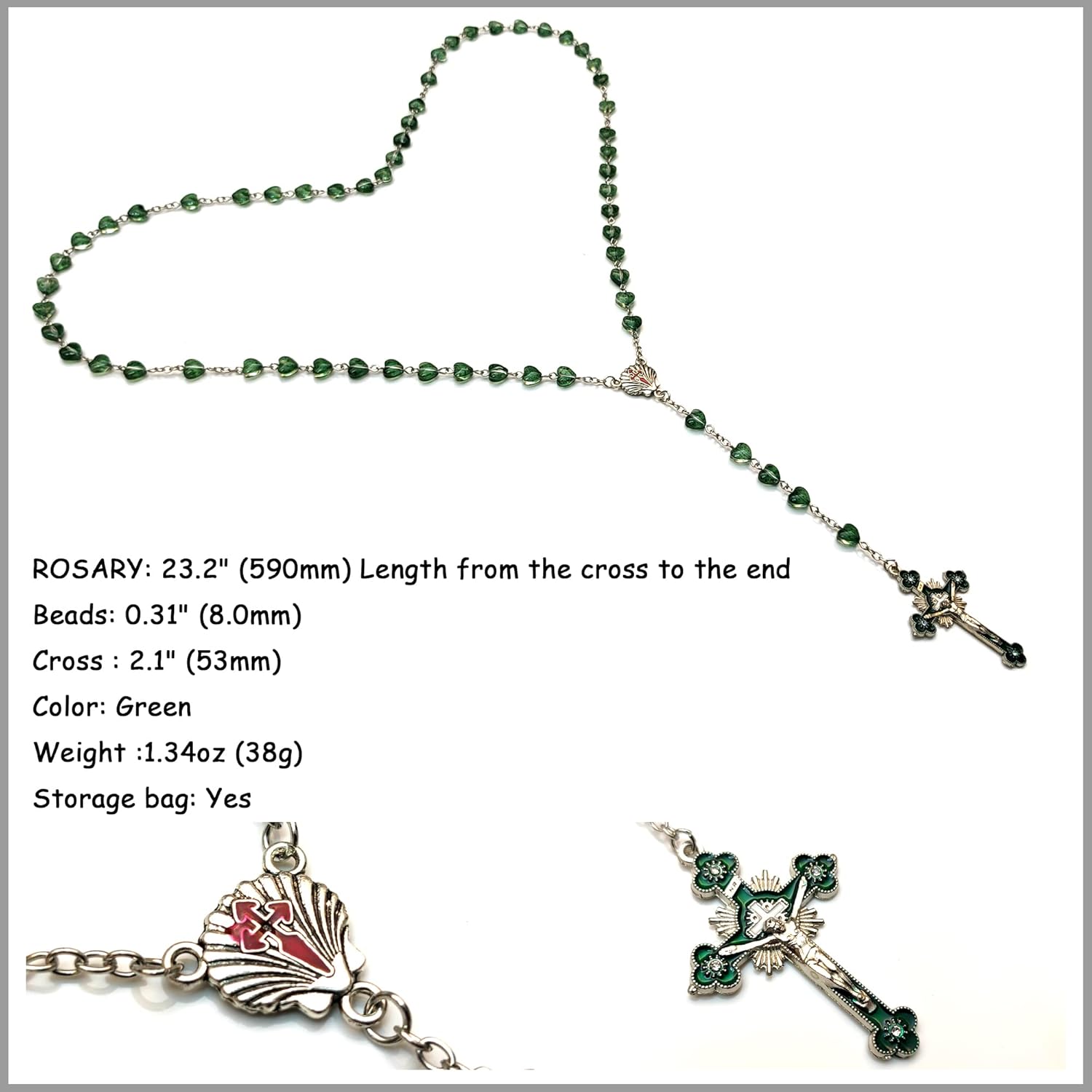 Rosary Beads Chaplet heart-shaped Artificial Crystal Glass Rosery Cross Catholic gifts - Image 4