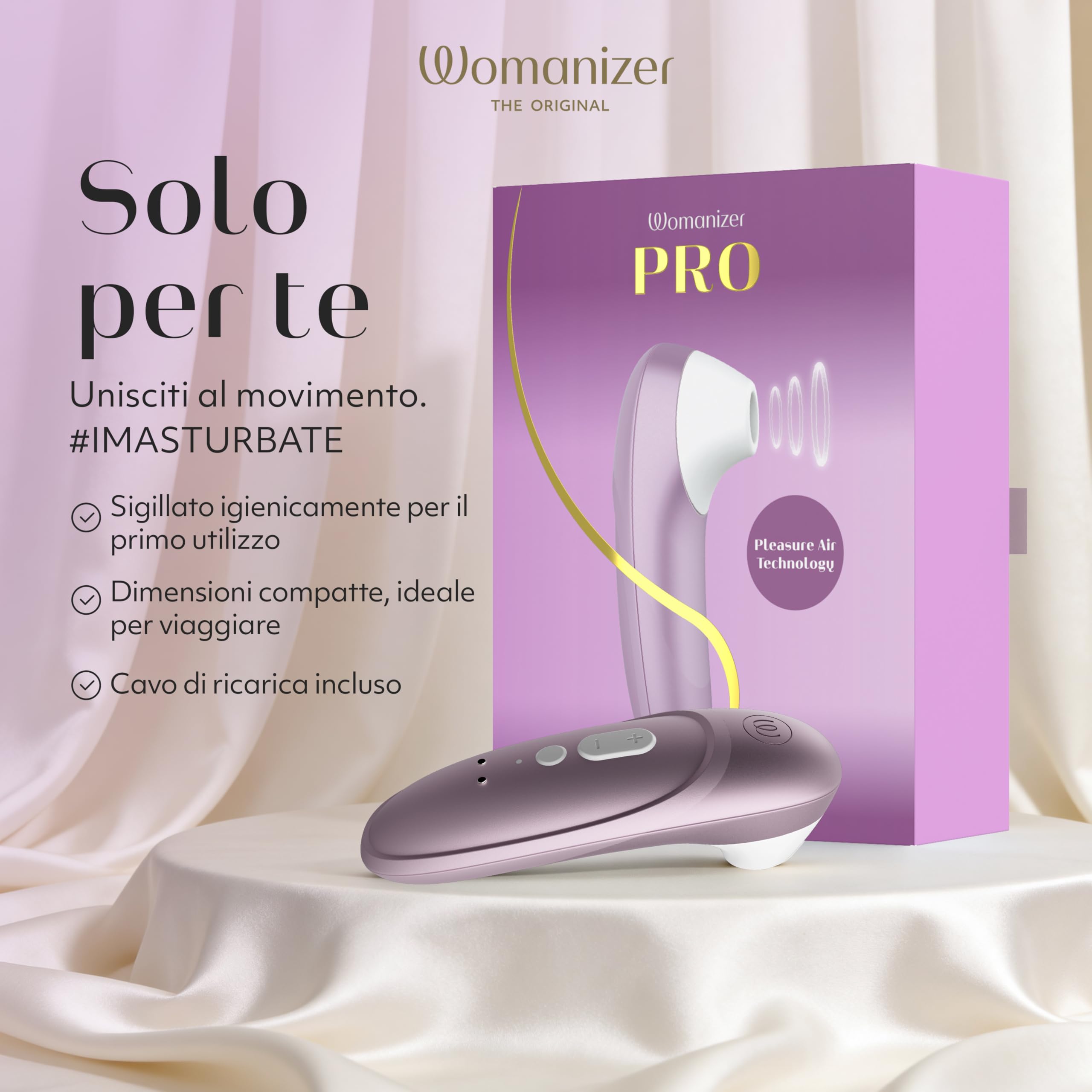 Womanizer Pro Succhia Clitoride Giocattolo per adulti| Vibratore per Donne & Coppie | Stimolatore Clitorideo 11 Velocità di Aspirazione | Massaggiatore Impermeabile per Stimolazione Intima | Lilla