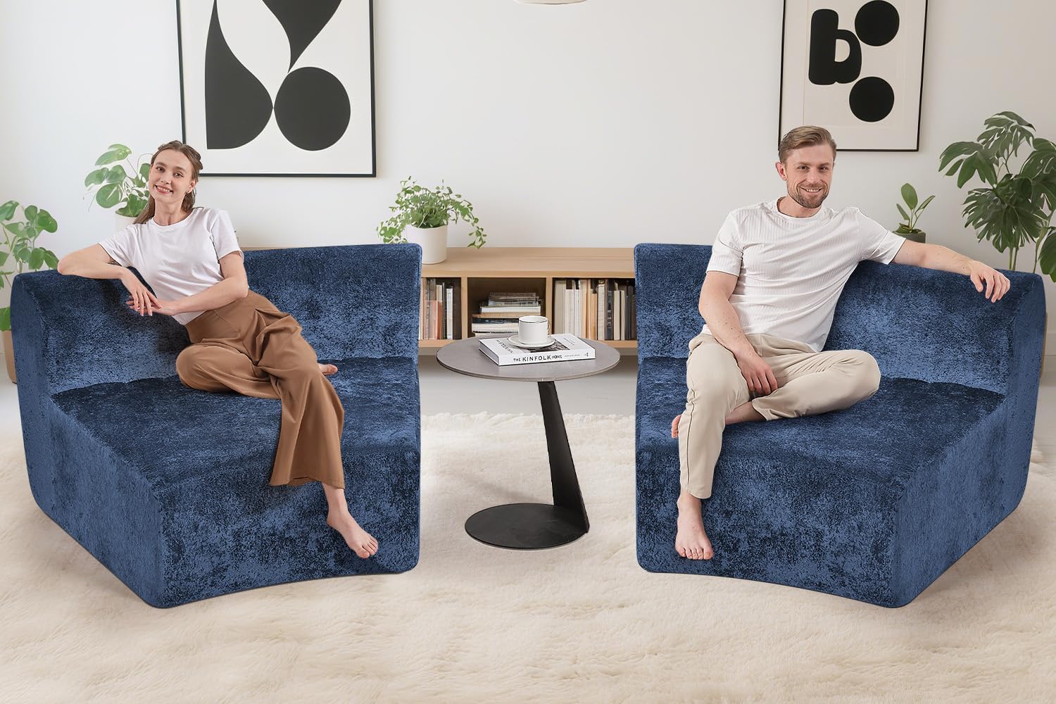 Homguava Modular Sectional Sofa, Memory Foam Couch Single Sofa Chair with Deep Seat, Modern Upholstered Sofa Couches for Living Room Apartment Office, No Assembly Required, Blue