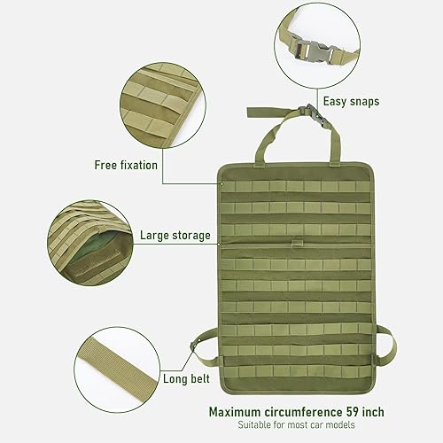 Miniatura 4 de Organizador táctico universal para asiento trasero de vehículo, organizador de panel Molle con 5 bolsas Molle desmontables para todos los vehículos,