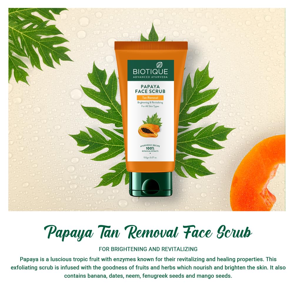 Biotique Papaya Tan Removal Brightening & Revitalizing Face Scrub 150g - Image 4 thumbnail