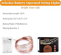 Vista 2 de Tira de luces de cobre, de pilas, mini luces para habitación, Navidad, Fiestas, Boda, centro de mesa, decoración