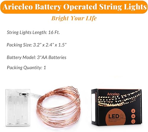 Miniatura 2 de Ariceleo - Tira de luces de cobre, de pilas, mini luces para habitación, Navidad, Fiestas, Boda, centro de mesa, decoración