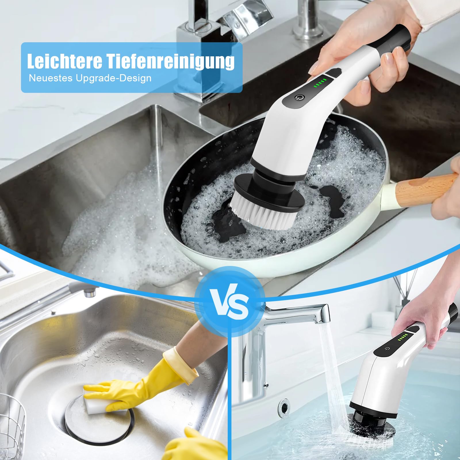 Spazzola Elettrica Senza Fili Per Pulizie - Con 9 Testine Intercambiabili E Manico Regolabile, Per Bagno E Cucina - Foto 9