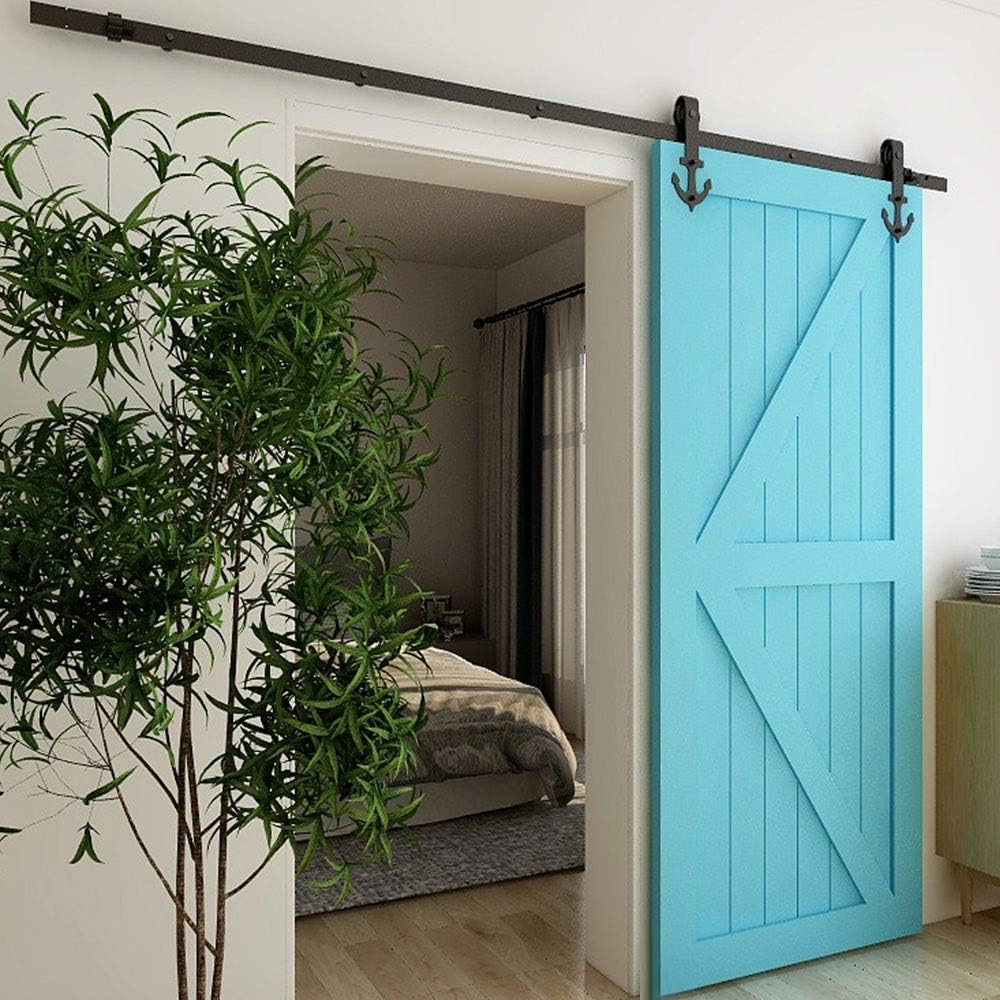 TSMST 6FT Sliding Barn Door Hardware Kit, Heavy Duty Sturdy Barn Door Track for Single Wood Door-Smoothly and Quietly - Anchor Style
