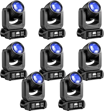 8-Pack U`King 150W Moving Beam Head Lights,18-Facet Prism 8GOBO 8Color by DMX and Sound Activated for Wedding DJ Disco Parties Live Show