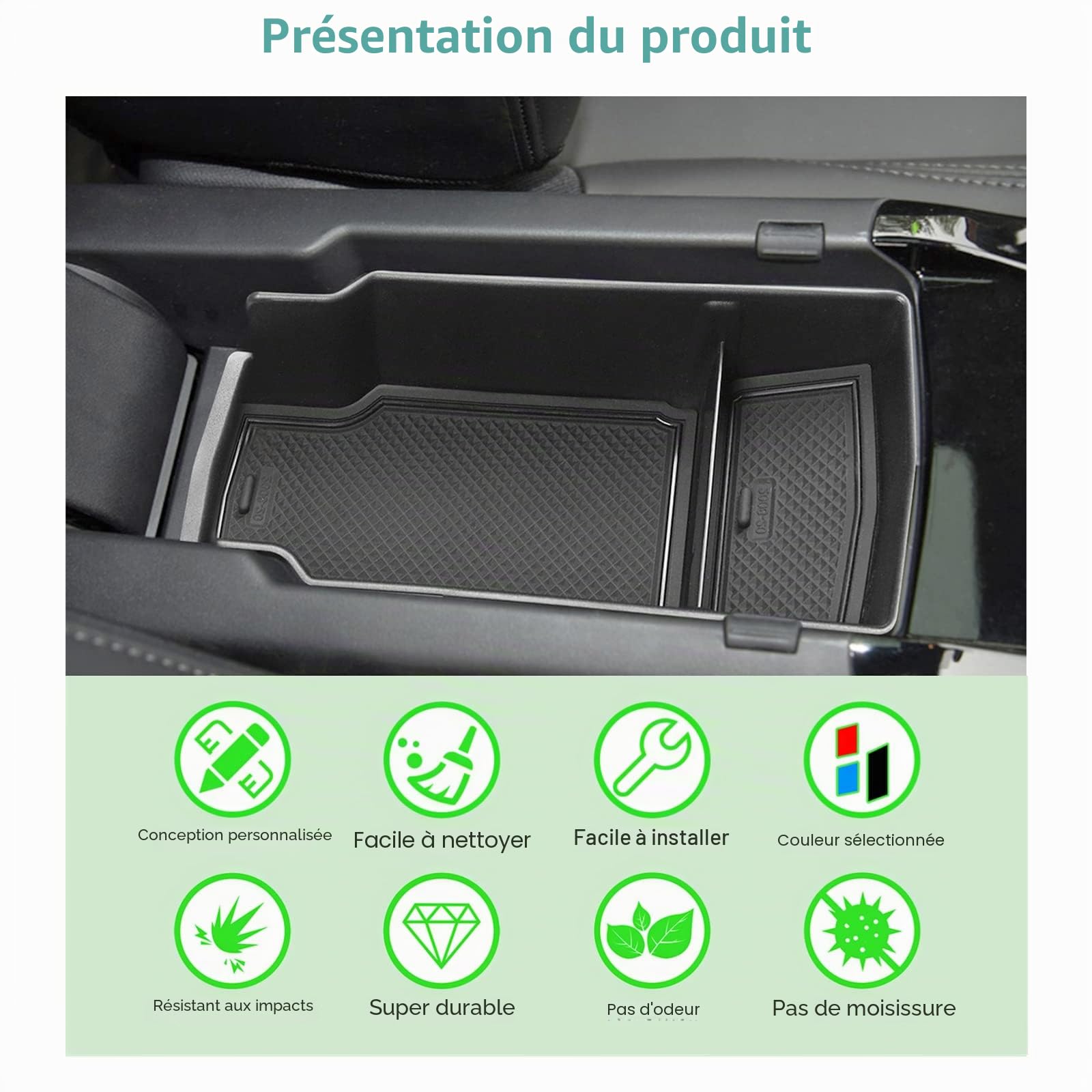 GAFAT Compatible avec Peugeot 208 e-208/2008 e-2008 Restyling 2025 2026-2020 Boîte de Rangement pour Accoudoir, Organisateur de Console Centrale, Peugeot 2008 Accessoires (Noir)