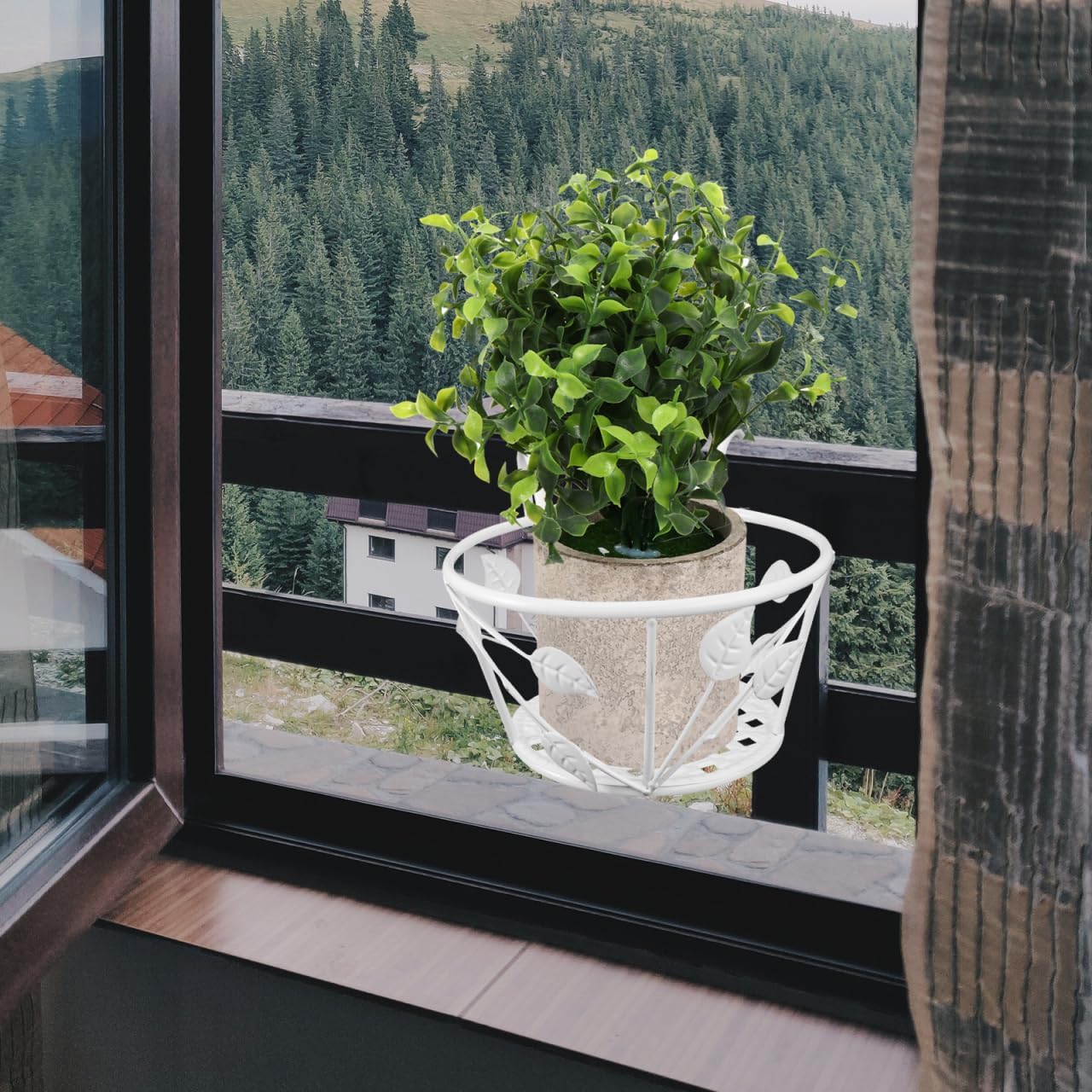Hemoton Iron Art Hanging Flower Pot Rack with Durable Hooks Round Hanging Planter for Balcony Railing Indoor Outdoor Flowerpot Stand for Garden and Patio