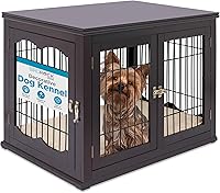 Vista 1 de INTERNET'S BEST Perrera decorativa para perros con cama para mascotas, casa pequeña para mascotas, jaula interior de doble puerta, muebles de madera