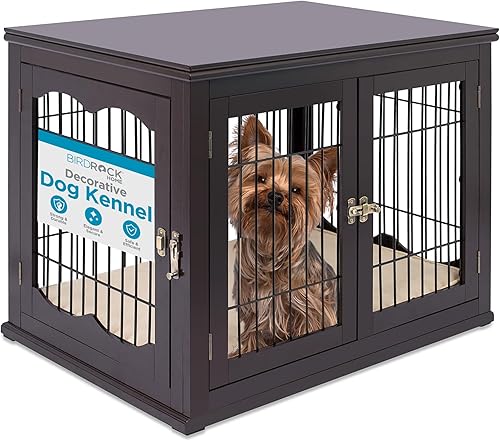 INTERNET'S BEST Perrera decorativa para perros con cama para mascotas, casa pequeña para mascotas, jaula interior de doble puerta, muebles de madera
