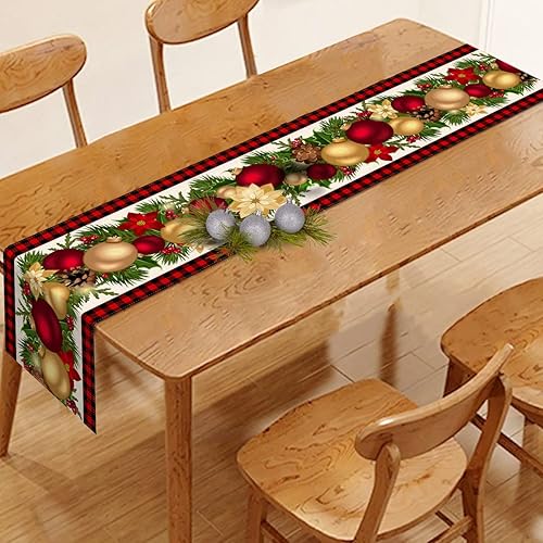 Miniatura 2 de Vohado Camino de mesa de Navidad a cuadros rojos y negros a cuadros, decoración de Navidad, lino, temporada de invierno, vacaciones, decoración de