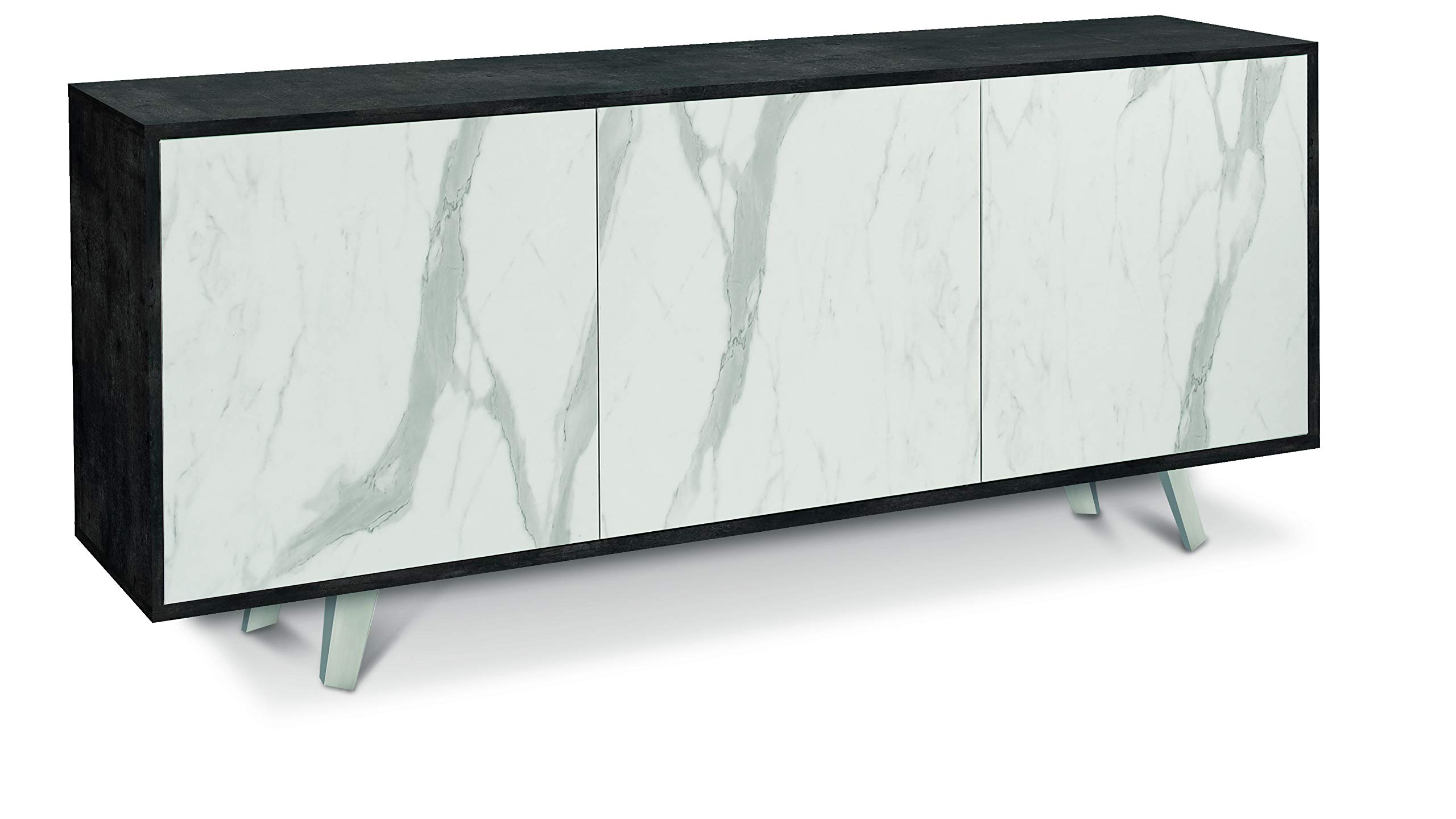 Mobile TV 3 Ante Moderno Made In Italy - Madia Soggiorno Push Pull Ossido Nero/Marmo Calacatta 74x177x41 Cm - Foto 8