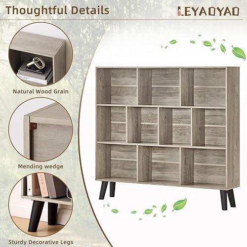 Miniatura 144 de LEYAOYAO Estantería de 10 cubos, estantería ancha moderna de 3 niveles con patas, estantería de madera de mediados de siglo, estuche grande rosa,