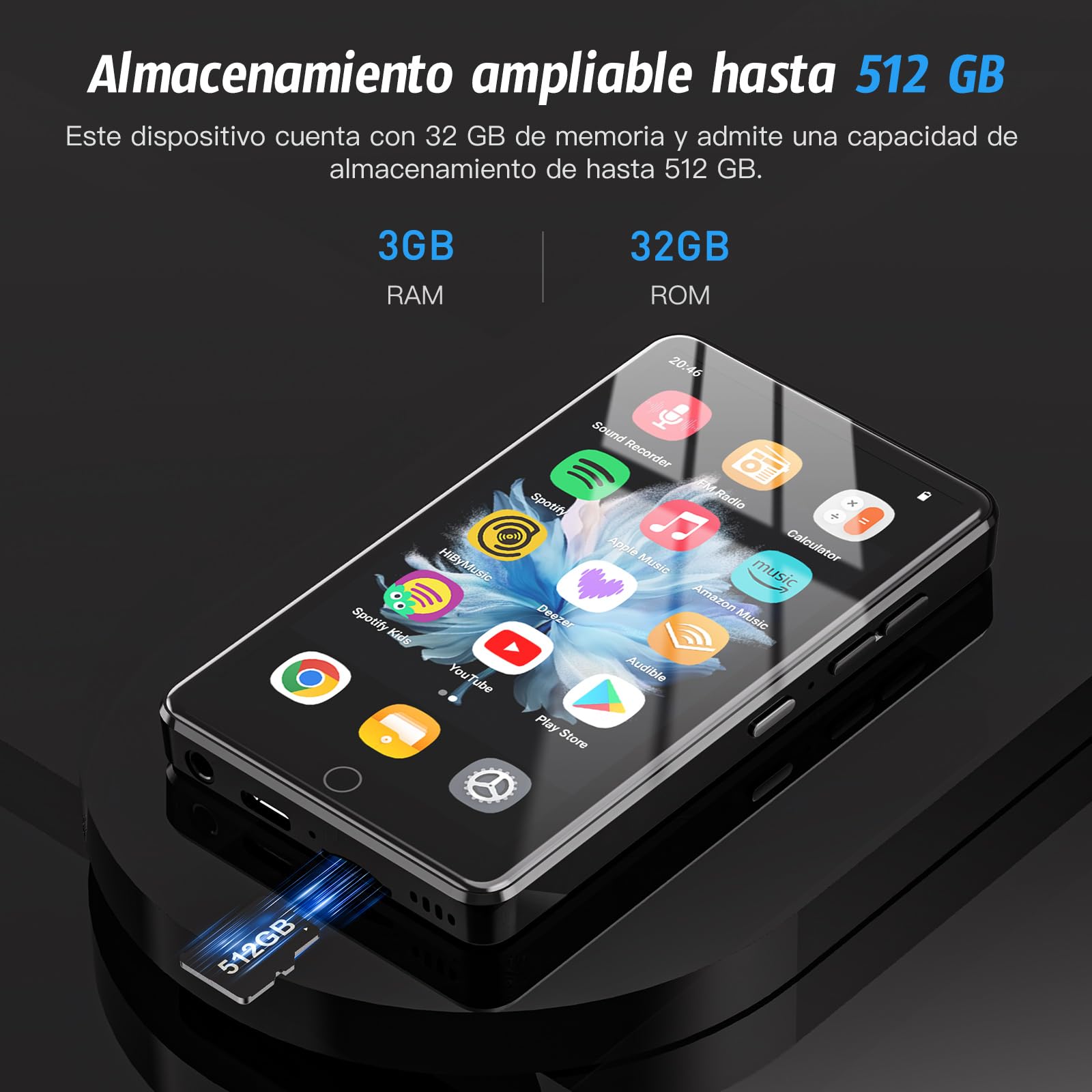 Reproductor MP3 de 32 GB con Bluetooth y WiFi, Pantalla táctil IPS HD de 4 Pulgadas con Altavoces, Reproductor de música para niños con Sistema operativo Android 13, Reproductor de MP4 y MP3 Android