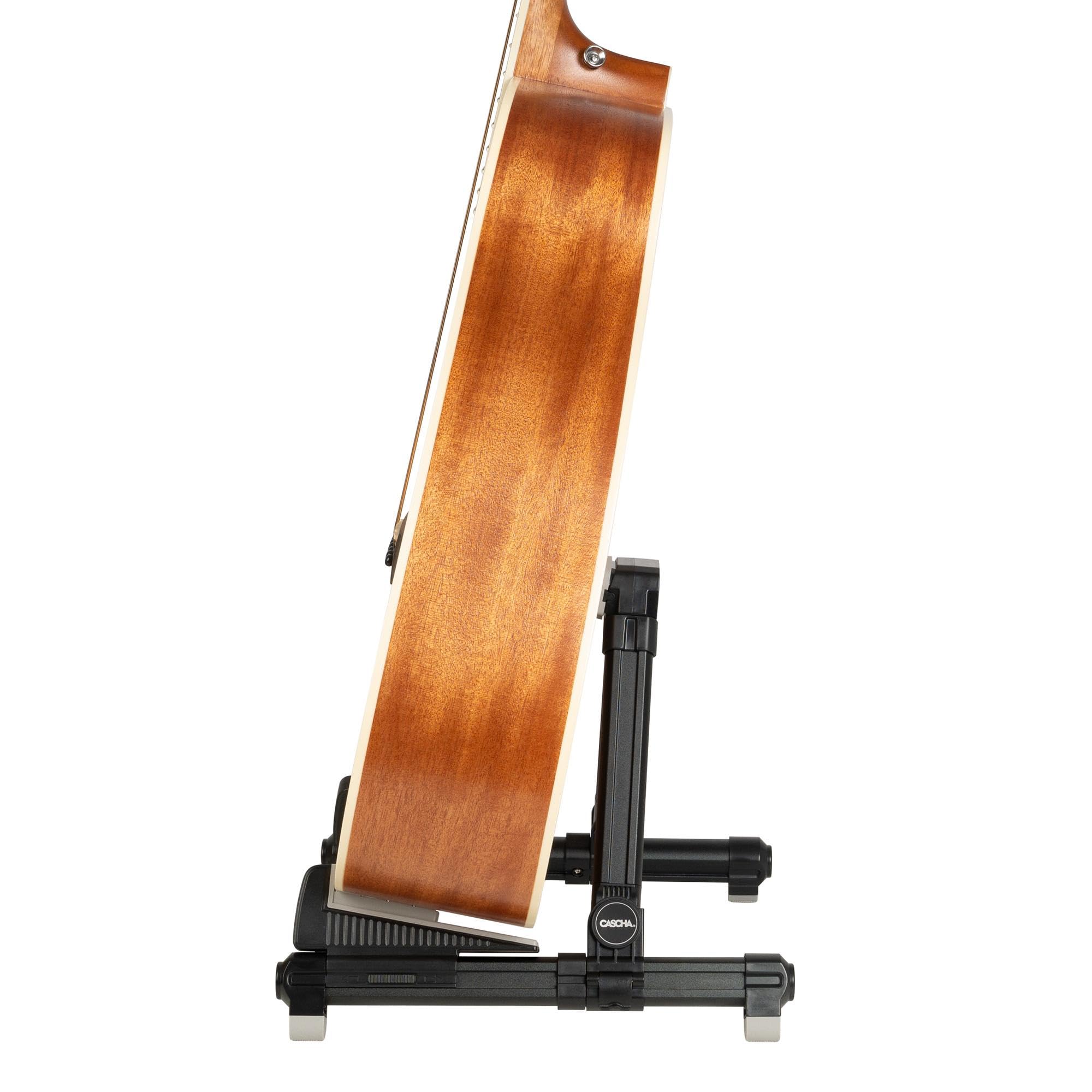 CASCHA Ukulelenständer aus Aluminium, verstellbarer und klappbarer Ständer mit rutschfesten Gummifüßen, A-Form, Schwarz – Ideal für Konzert-Ukulelen und Kinder