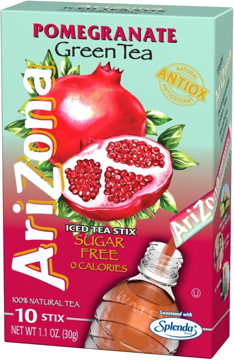 AriZona Pomegranate Green Tea Iced Tea Stix Sugar Free 1-Ounce (Pack of 10)