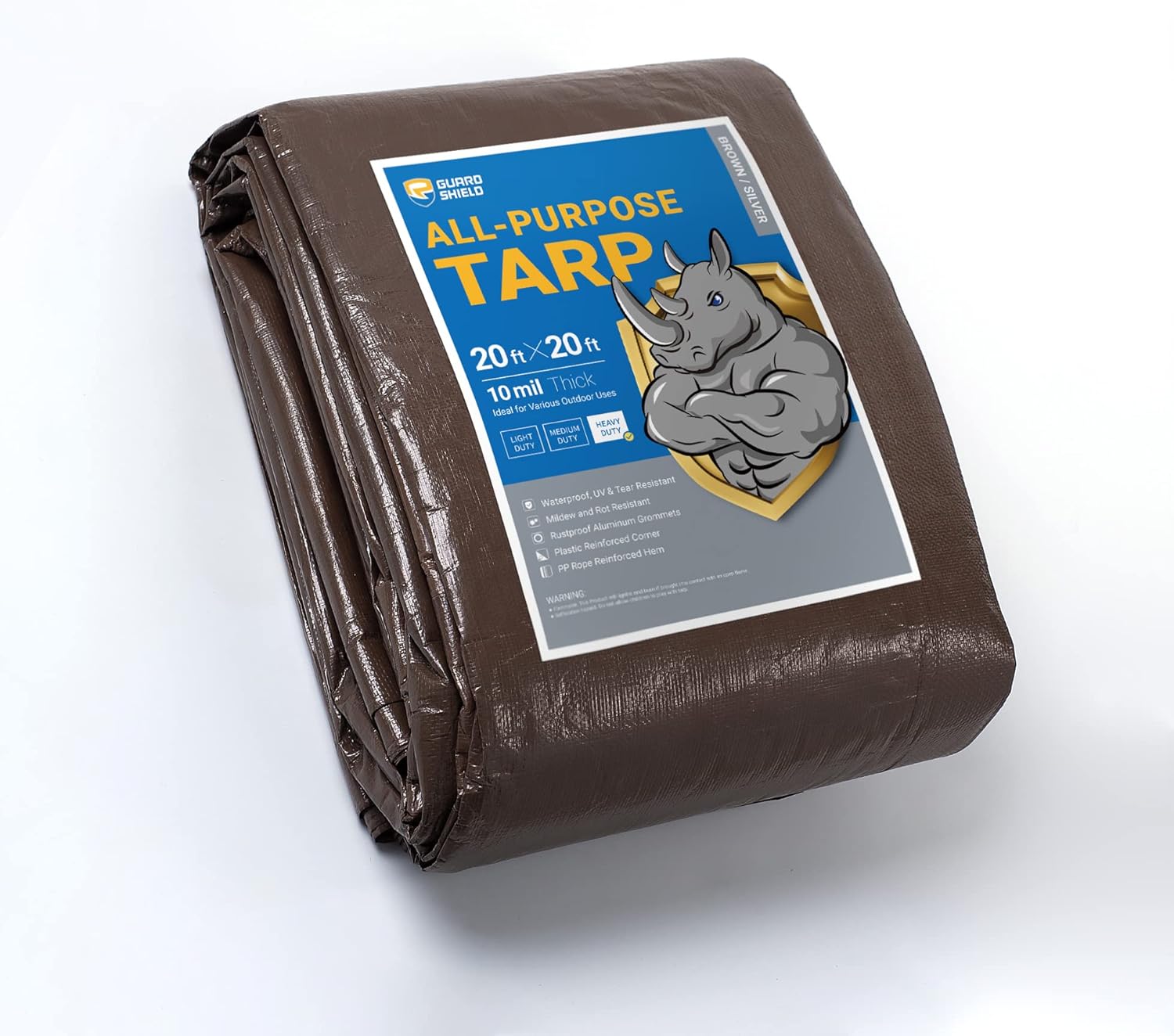 GUARD SHIELD Tarps Heavy Duty Waterproof 20x20 Feet Brown/Bright Silver Poly Tarp Cover Square Outdoor Thick UV Resistant Tarpaulin with Grommets 10mil Brown/Bright Silver 20x20