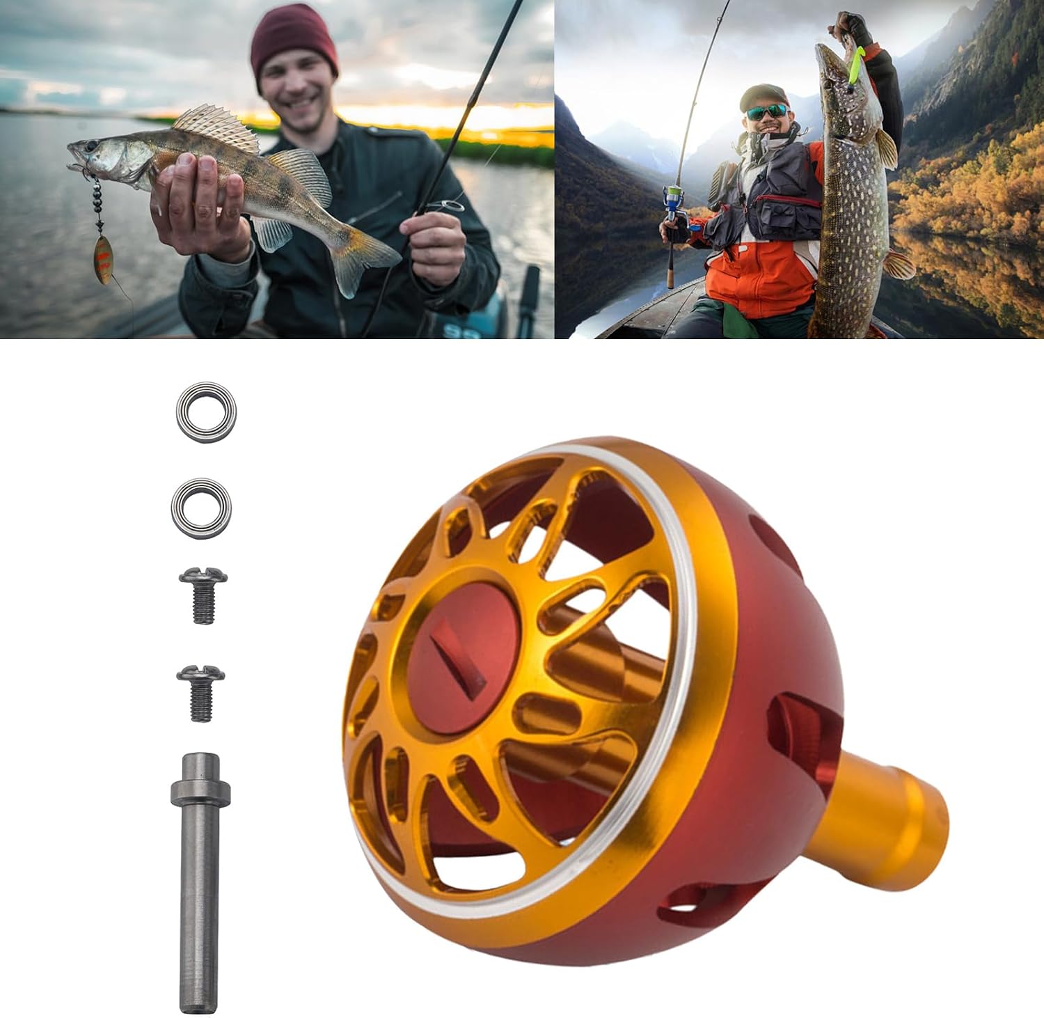 Fishing Reel Handle Knob Replacement Part - Red Aluminum Alloy - Baitcasting, Trolling - Fishing Reel Part