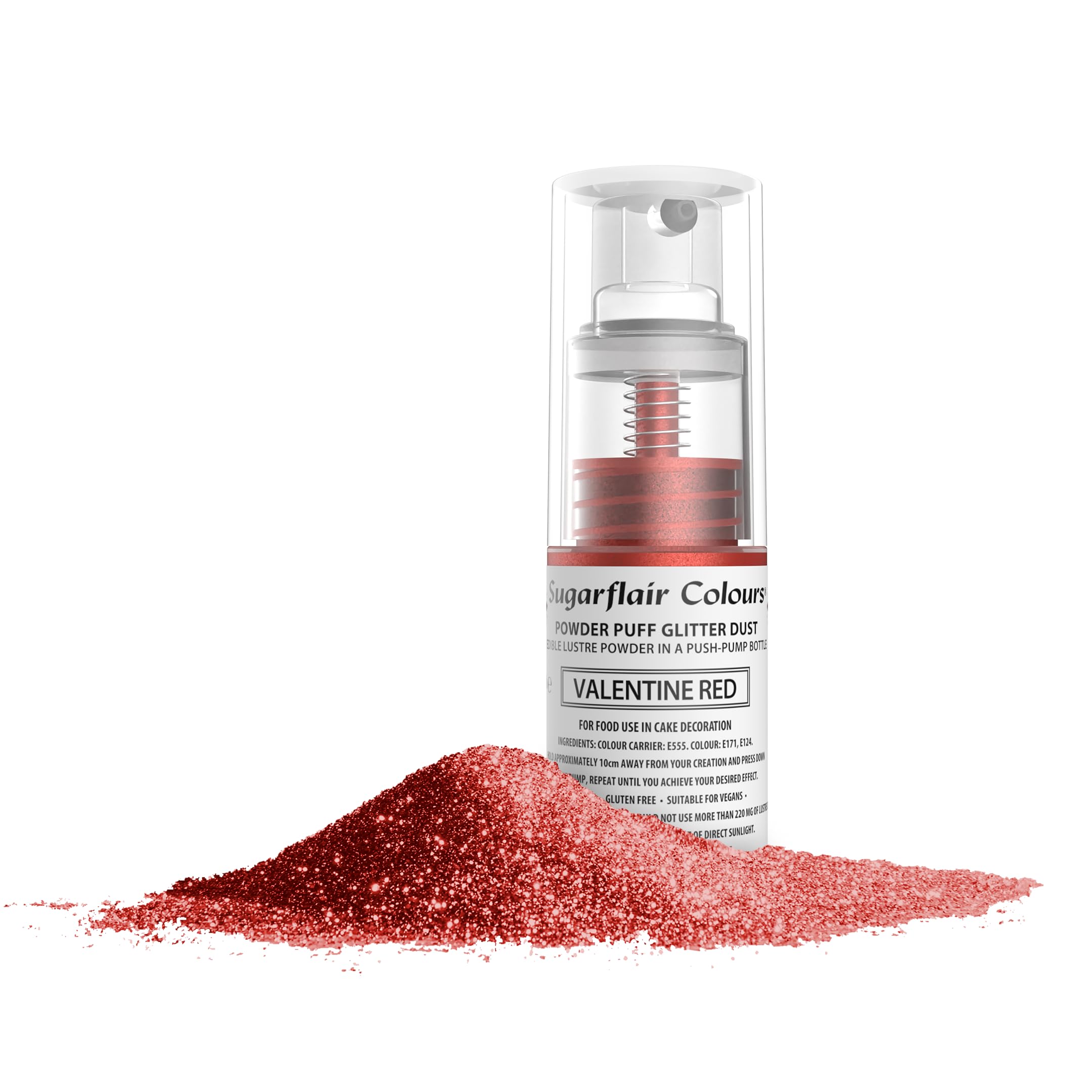 Sugarflair Powder Puff Glitter Dust Spray - Valentine Red 10g, 54535