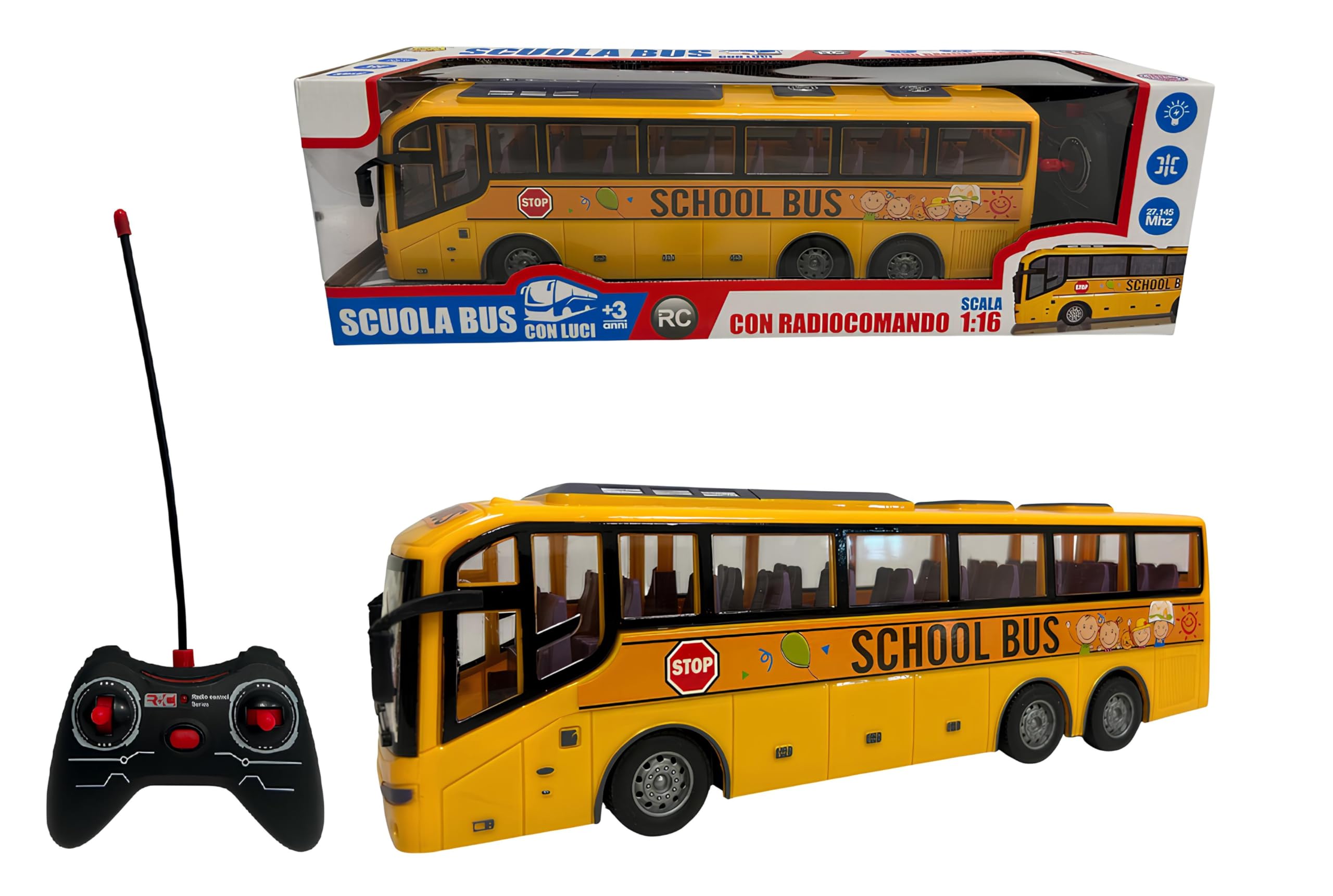 Bus Jouet Télécommandé avec Lumières Bus Grand cm 32 Pullman Jouet pour Enfants Lumières Mouvement Voiture Radiocommandé Autobus Roues Caoutchoutées École Buss Pullman Courrier Multifonction Échelle 1