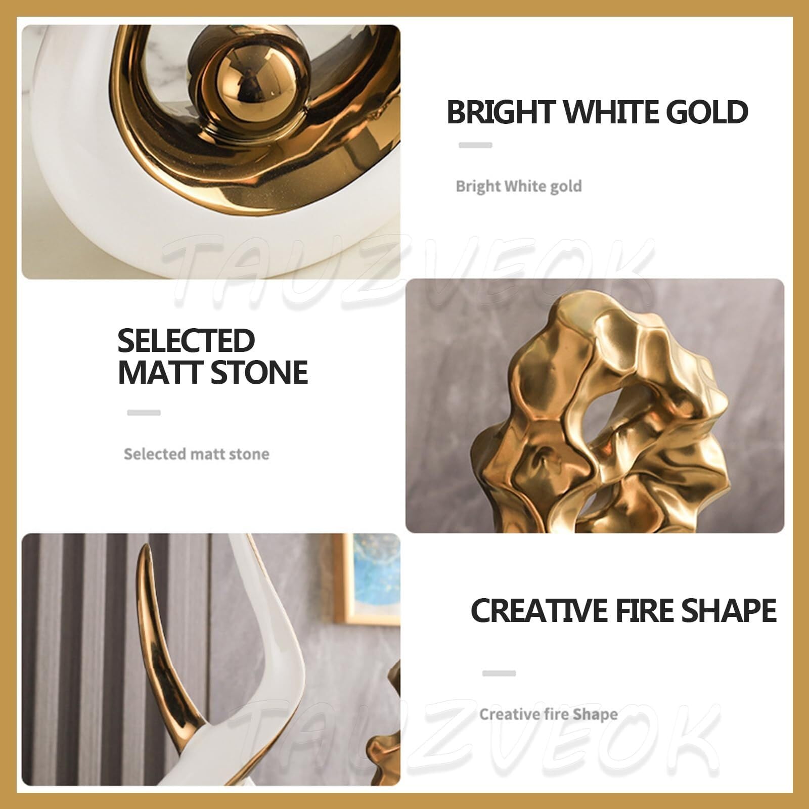 Regalos para Mujeres Escultura Decorativa Moderna de la Estatua Abstracta cerámica del Oro Blanco for el hogar Decoración para estanterías(Lucky B)