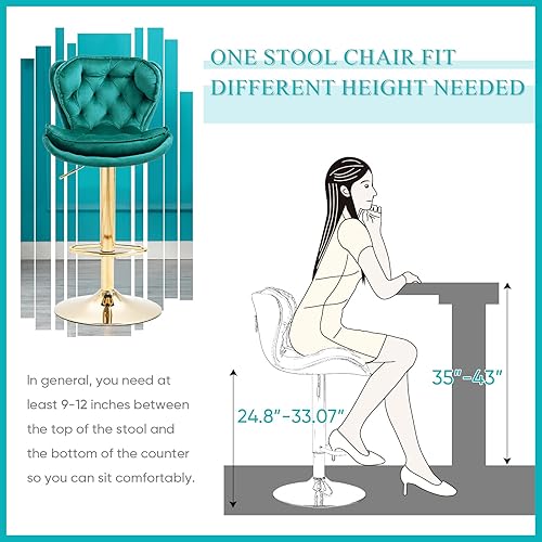Miniatura 40 de SLEERWAY Juego de 2 taburetes de bar giratorios modernos, sillas de bar de terciopelo para mostrador de cocina, taburetes de bar dorados, taburetes