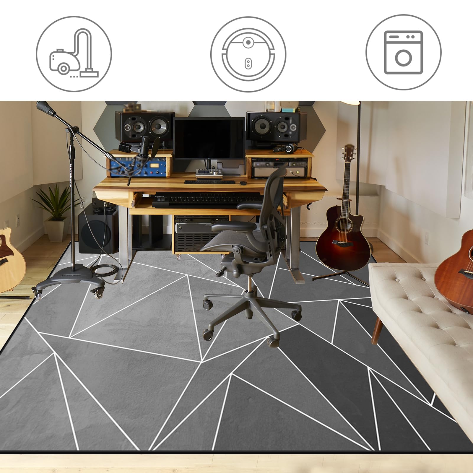 Tapis pour Batterie Acoustique Moquette Antidérapante Tapis Batterie Insonorisé Tapis de Tambour Grosse Caisse Claire Batterie électronique Kits Instruments de Musique 160 x 120 cm