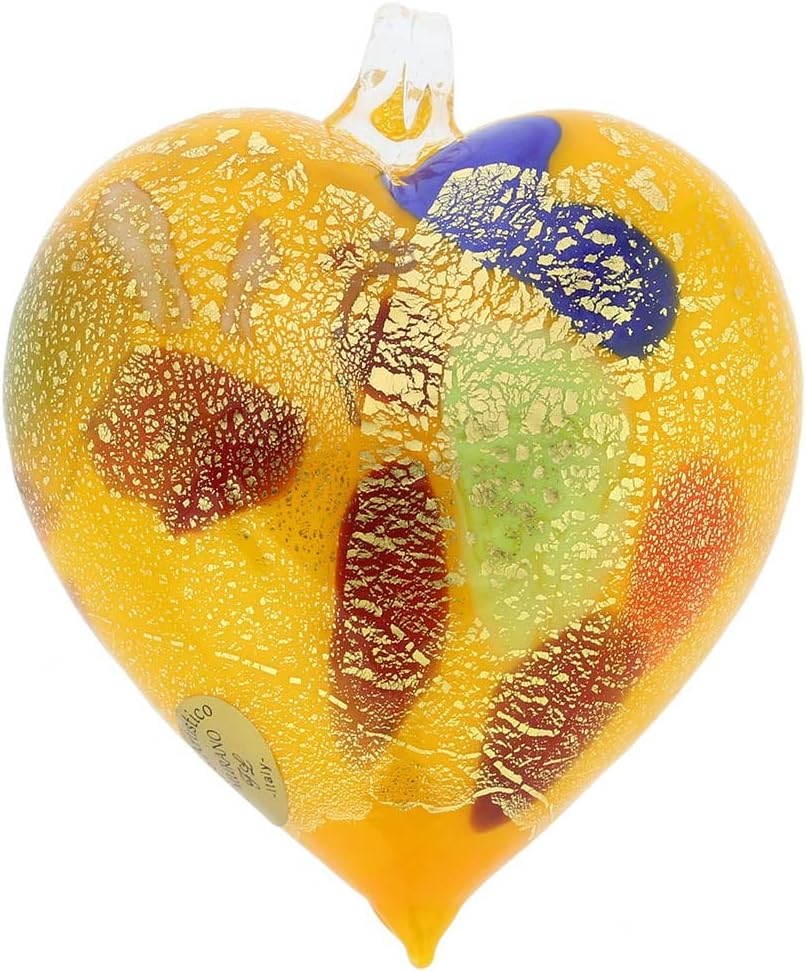 Glass Of Venice Murano Glass Heart Christmas Ornament - Yellow Gold