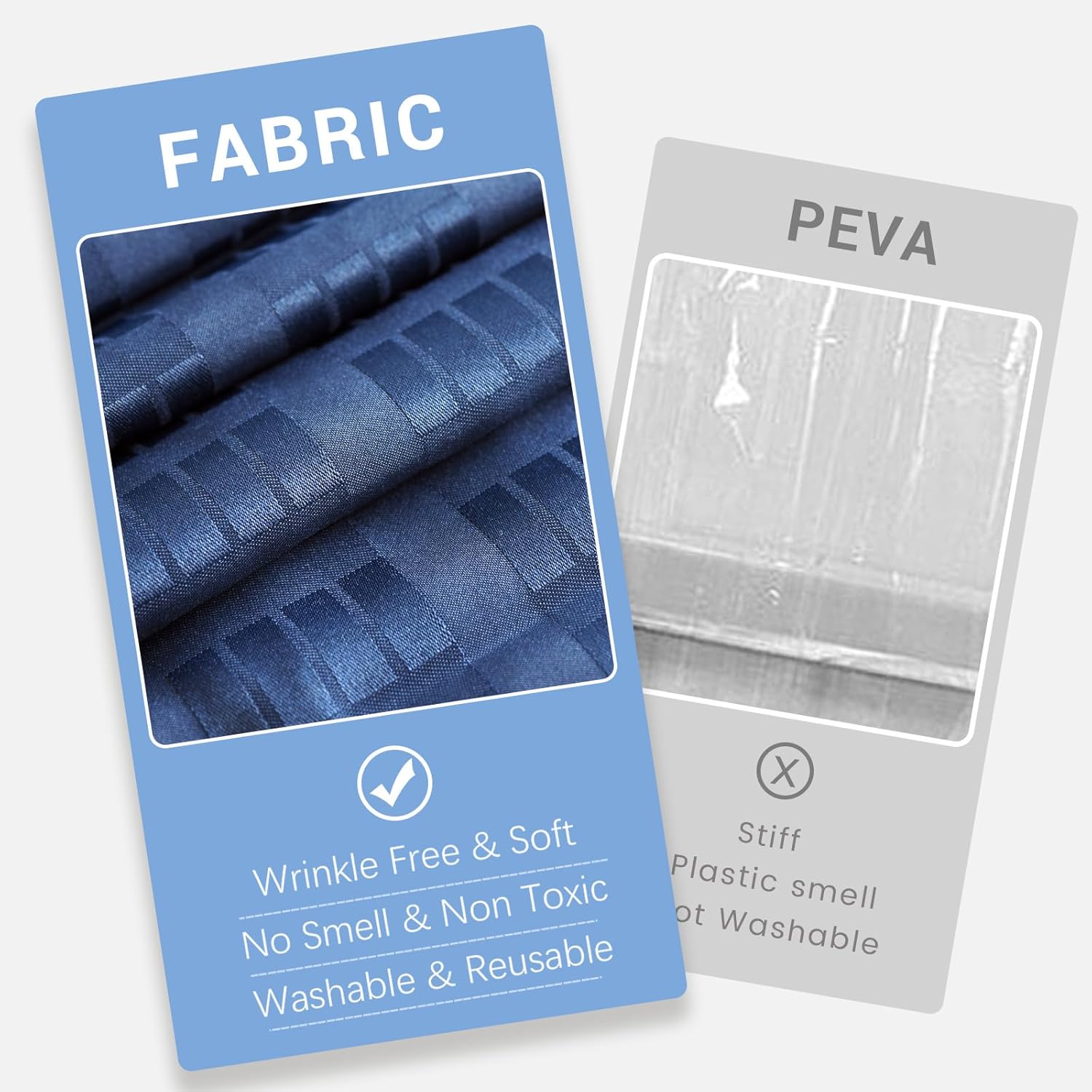 VIUOON No Hook Shower Curtain Set with Snap in Fabric Liner, Hotel Grade Navy Shower Curtain - See Through Top Window, Waterproof & Washable, Plaid, 71W x 74H