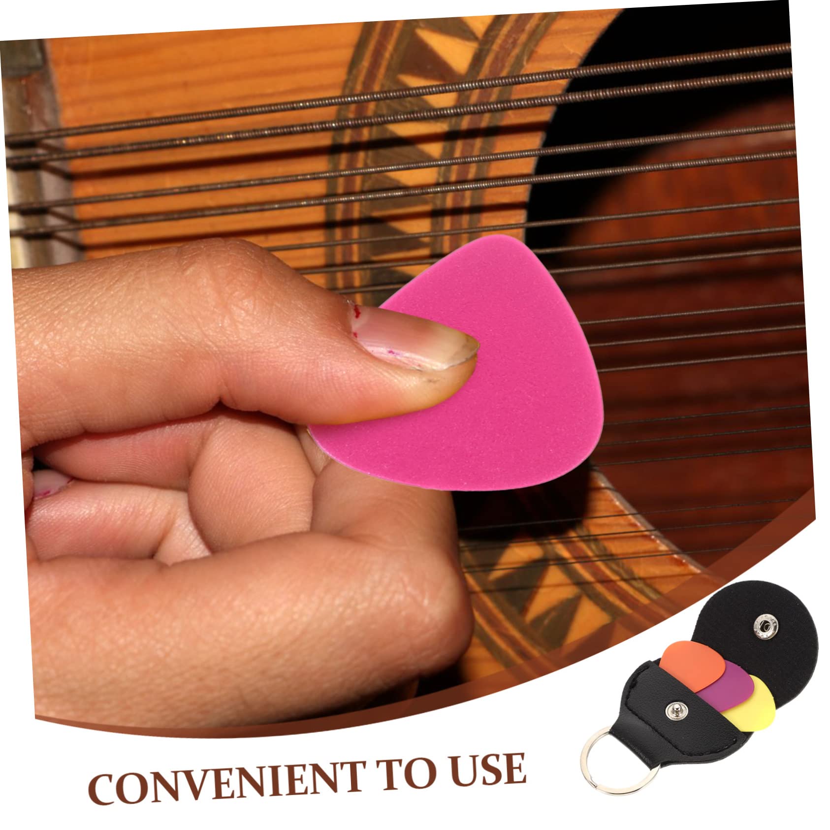 JOINPAYA 1 Set Portable Guitar Plectrum Holder Bag Pick Storage Case with Keychain Includes Guitar Picks Durable Sturdy Ukuleles More