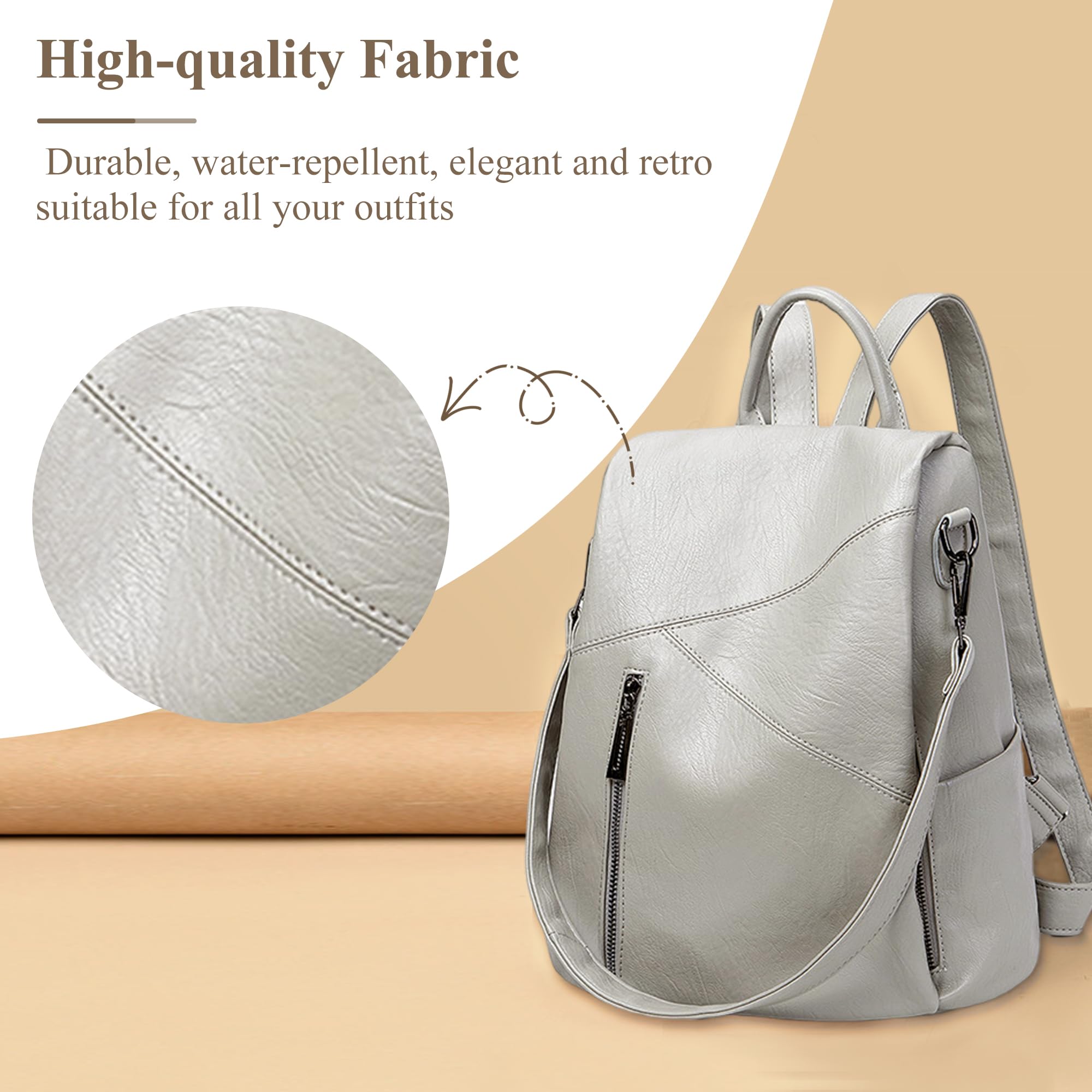 Mochila mujer en PU, mochila tipo saco suave, bandolera y bolso de mano con múltiples compartimentos