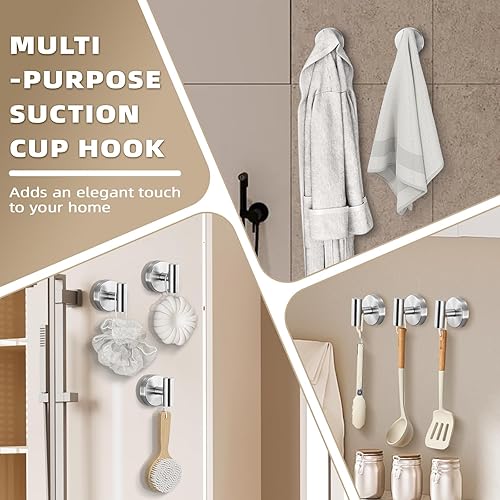 Miniatura 3 de Suction Cup Hooks for Shower - Bathroom Reusable Hooks for Towels, Robes & Loofah - No-Drill Mounting on Kitchen,Walls,Metal,Glass,Mirrors,Tile &
