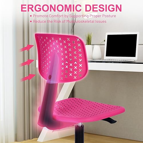 Miniatura 4 de FurnitureR Silla de escritorio para niños, sin brazos, linda silla de oficina para niños, silla de plástico con respaldo bajo, silla de trabajo para