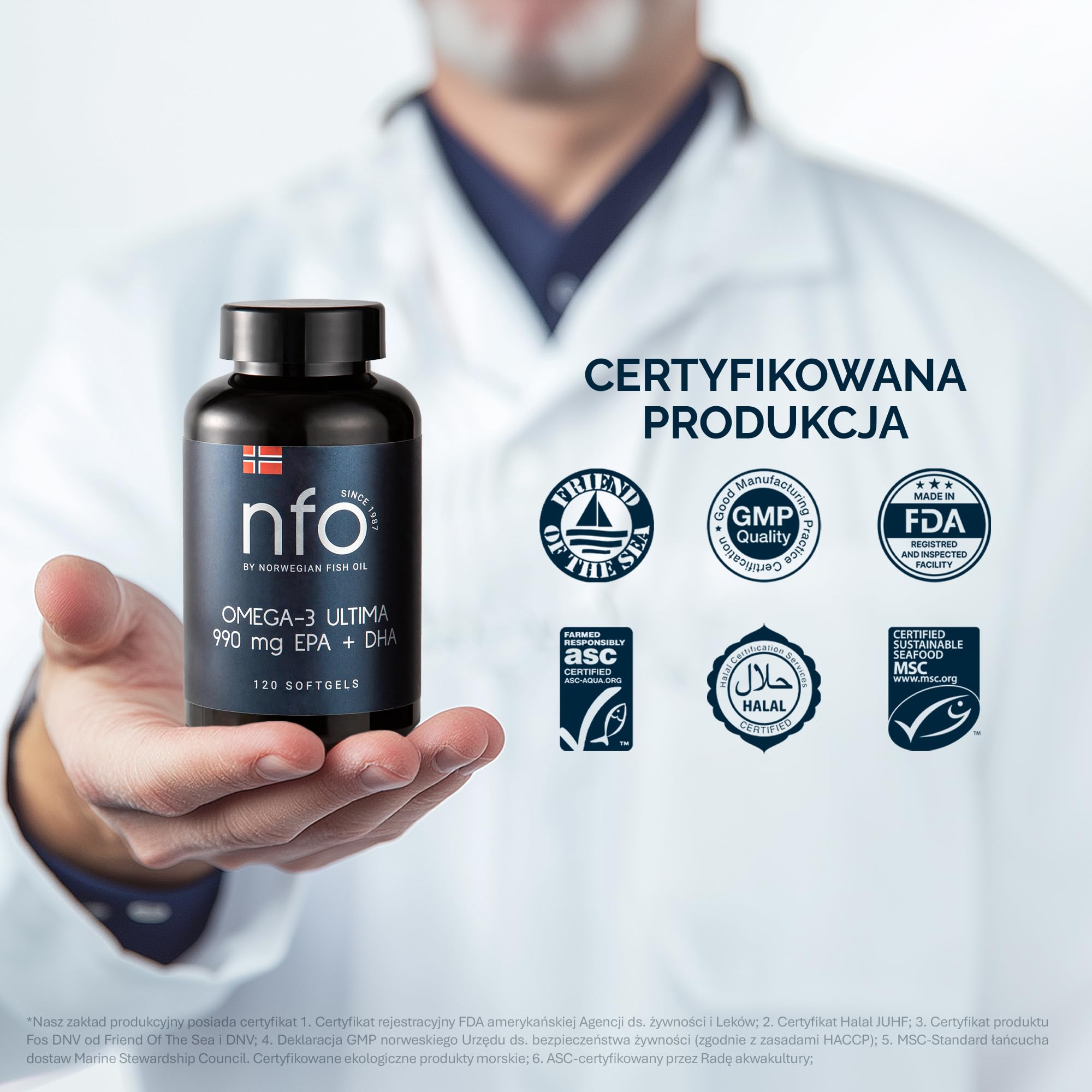 NFO OMEGA 3 ULTIMA [120 kapsułek] Norweski olej rybny kapsułki o najwyższym stężeniu EPA i DHA jako rTG i witamina E, olej rybny Omega 3 kapsułki, wysokie dawki, kompleks oleju Omega 3, wysoka dawka