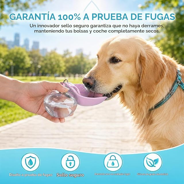 Foto 5 de 7 de Botella de agua portátil para perros, 2 en 1, plegable de silicona y plástico transparente