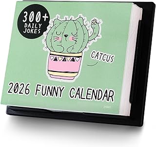 2026 Desk Calendar - 2026 Daily Calendar, Funny Desk calendars with 300+ Daily Jokes, Daily Desk Calendars One Page Per Day, Joke Calendar, 5"×6",Cactus and Cat Design