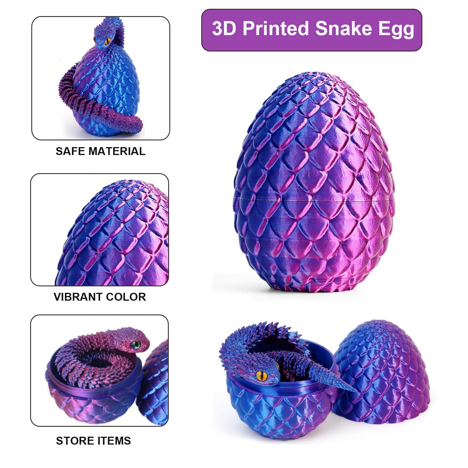 12'' 3D stampato Serpente Uovo Figura di Serpente 3D in Uova di Pasqua, Snodato Snake Fidget Giocattoli per la Casa e l'ufficio Esecutivi Decor