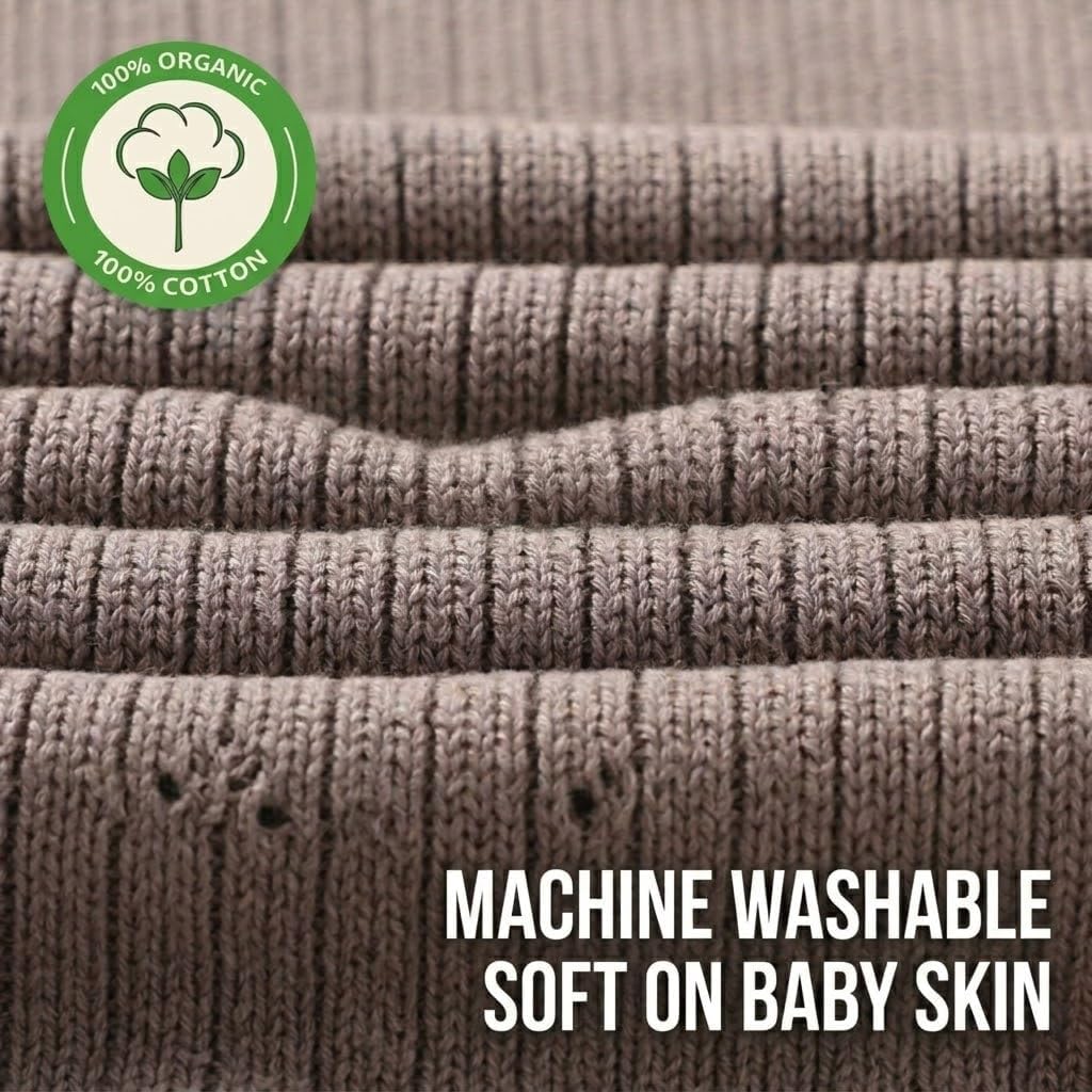 100% Organic Cotton Knit Baby Blanket for Boys and Girls- Pointelle Swaddle Blanket - 40" x 30" Soft Receiving Blanket for Newborn - Lightweight Heirloom Nursery Knit Blanket for Babies (Mochachino)