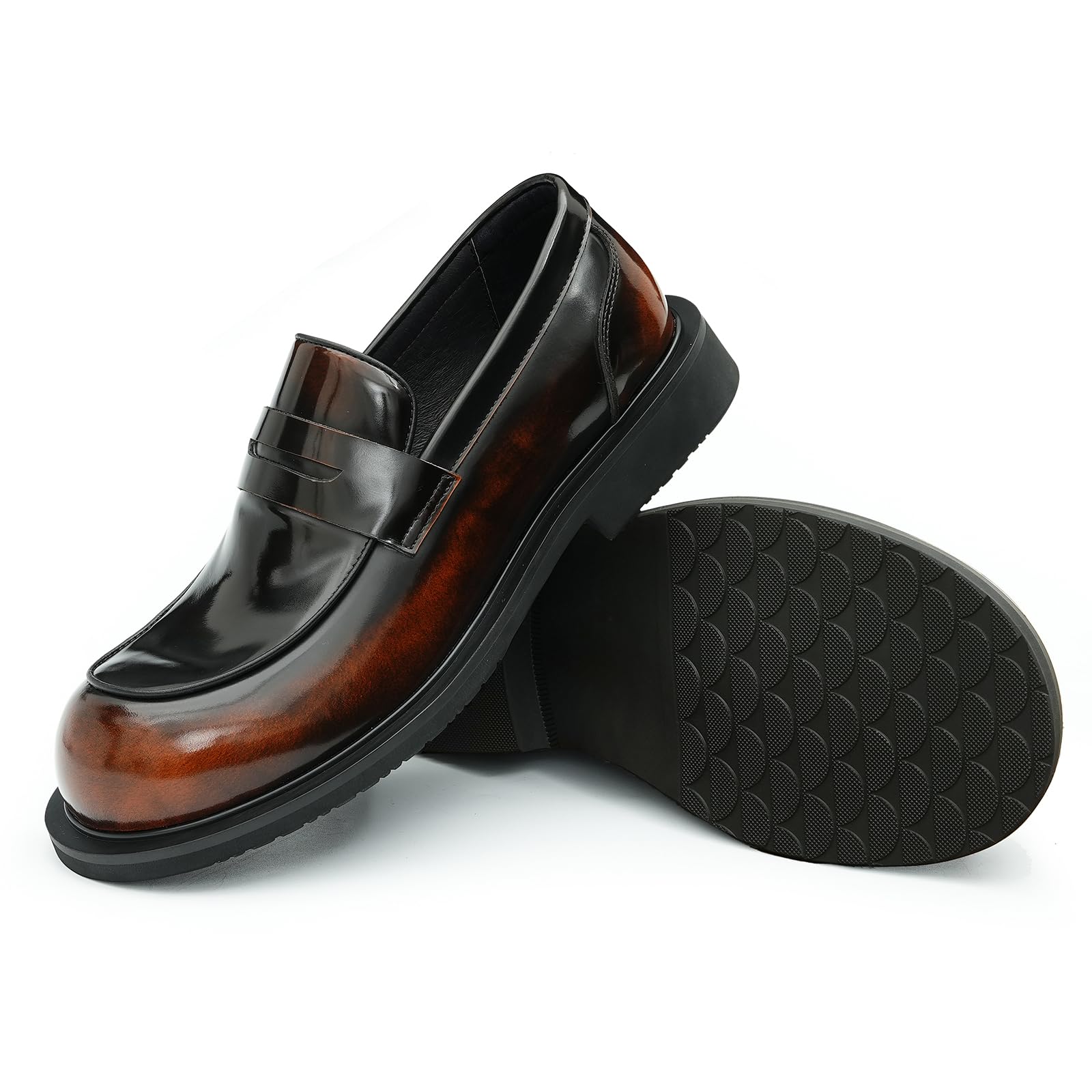 Loafers Casuales Negocios Punta Redonda para Hombre Mocasines en Cuero Genuino Zapatos de Vestir Bajos Slip On