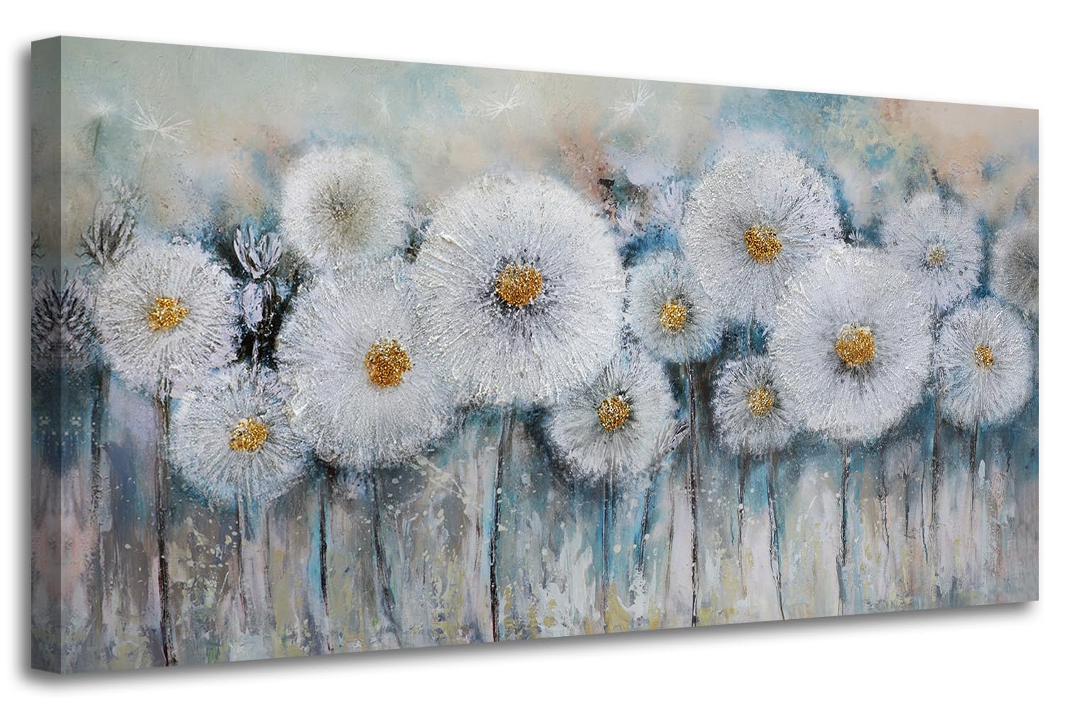 Acocifi Large Dandelion Canvas Wall Art Grey Elegant Flowers Landsape Painting Abstract Florals Picture Handmade 3D Textured Artwork Framed for Living Room Bedroom Bathroom Office Home Decor 58
