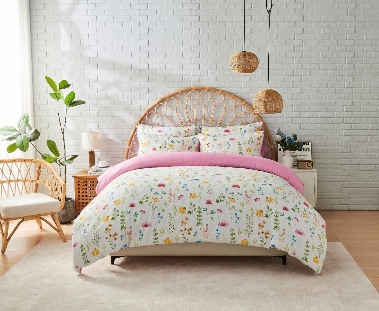 R&Z Luxury Hotel Quality Bedding Quilt Cover Set - Reversible Duvet Cover set - Soft Brushed Microfibre Polyester Duvet Cover with Pillow cases (Mae Meadow Flora, King)