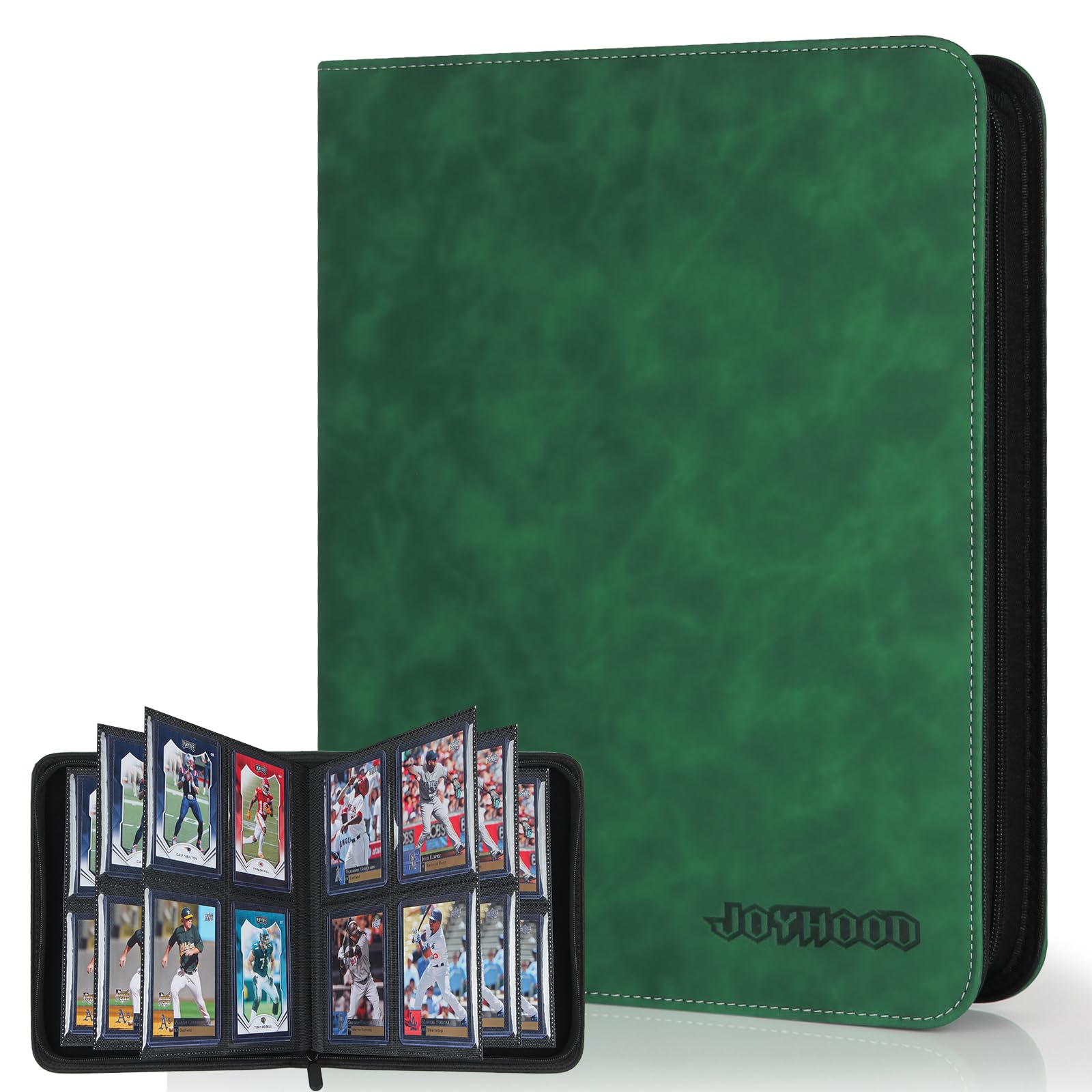 JoyHood Top Loader Binder, Holds 112 Top Loaders, 4 Slot Trading Cards Collection Binder with Sleeves, Top Loader Storage Holder for Sports Card, Dark Green