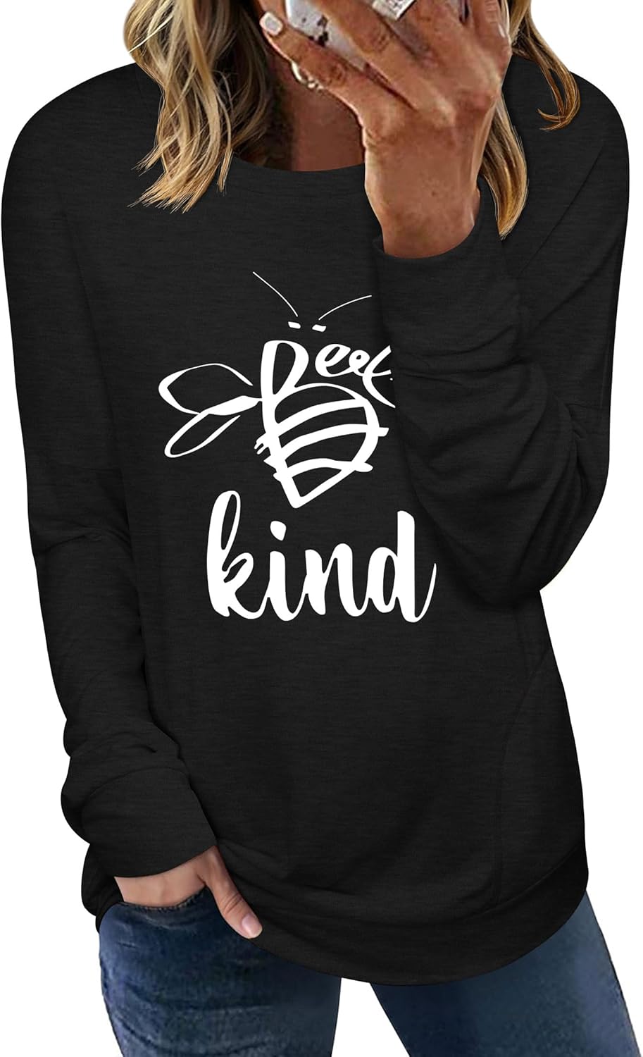 Dresswel Be Kind Sweatshirts for Women Long Sleeve Graphic Shirts Crewneck Pullover Tops Casual Loose Fall Outfits Clothes - Image 2