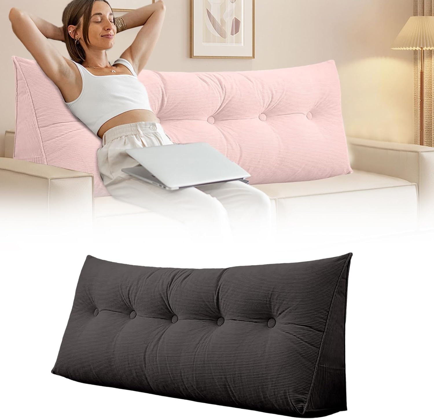 Bed Pillow Headboard Twin XL for College Dorm, Wedge Pillow Headboard for Sitting Up in Bed Rest Large Triangle Bolster Cushion, Large Reading Wedge Pillows (White, 71x15.7 inch)
