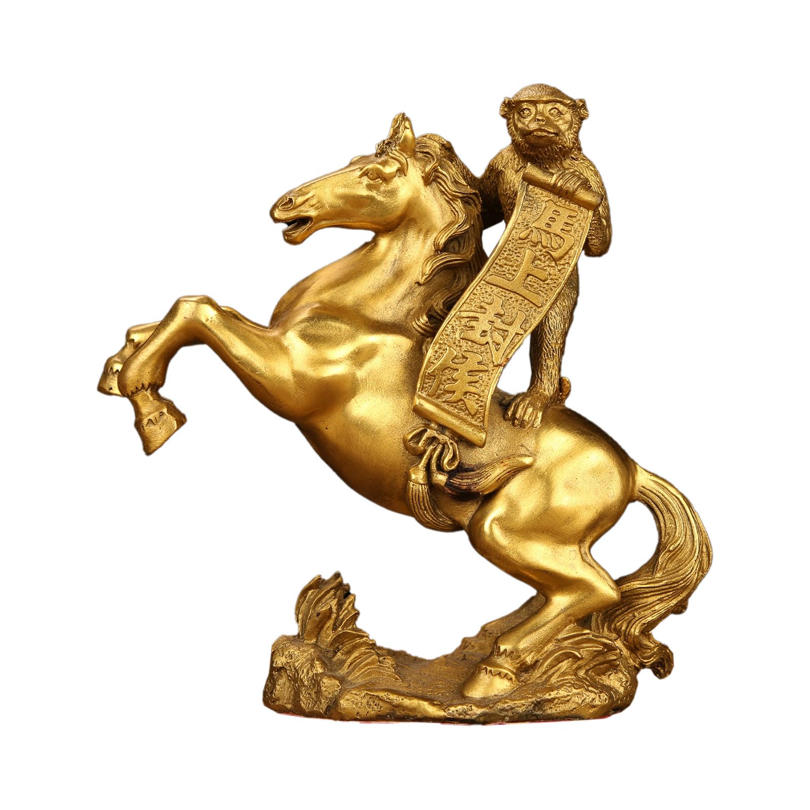 Chiński feng shui ręcznie robiony mosiądz małpa jeździectwo posąg konia chiński zodiak feng shui dekoracja dla sukcesu zawodowego, dekoracja biurka, dom i biznes błogosławieństwo prezent, 20,5