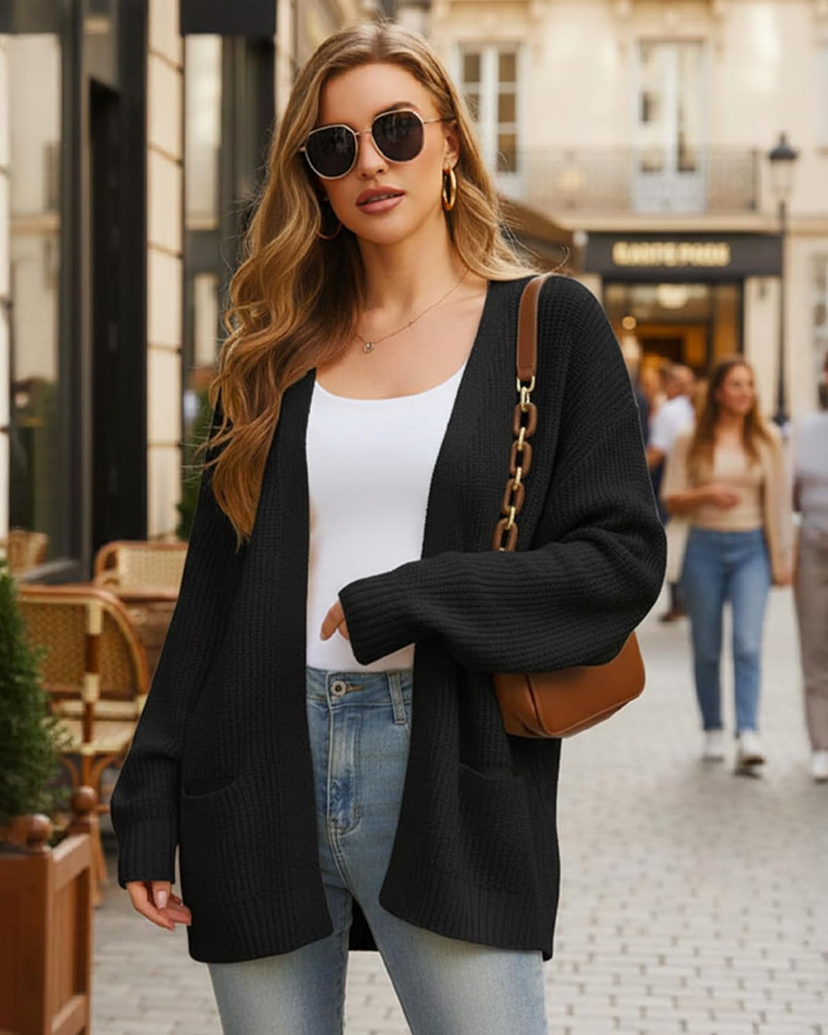 Women Oversized Cardigans Sweaters Winter Knit Sweater Coat Lightweight Open Front Casual Outwear with Pockets - Image 3