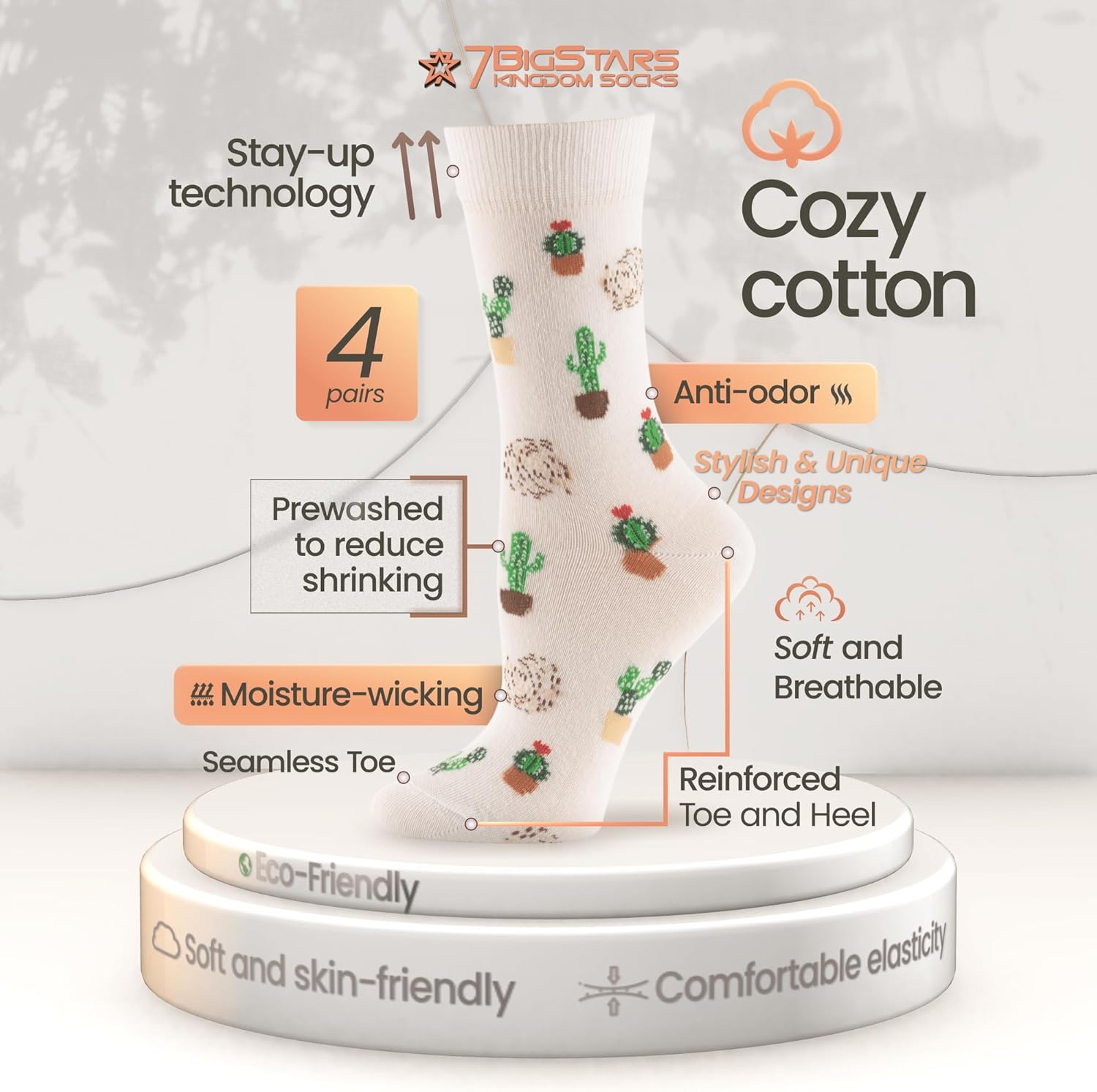 Cactus Crew Socks - 4 Pack - Women's Cotton Novelty by 7BIGSTARS KINGDOM - Image 2