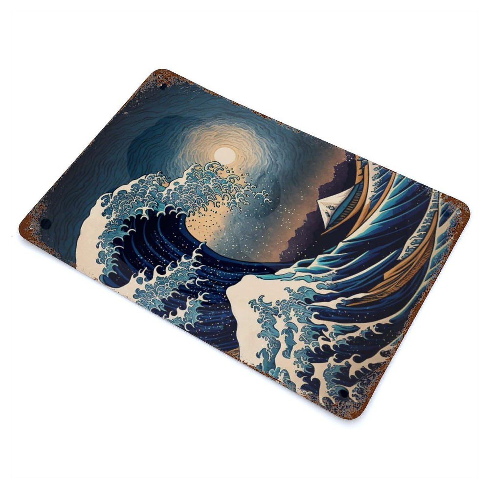 Great Wave Off Kanagawa Vintage Rust Metal Sign 11.8"x7.9", Shabby Chic Decor for Garage, Pub Or Kitchen